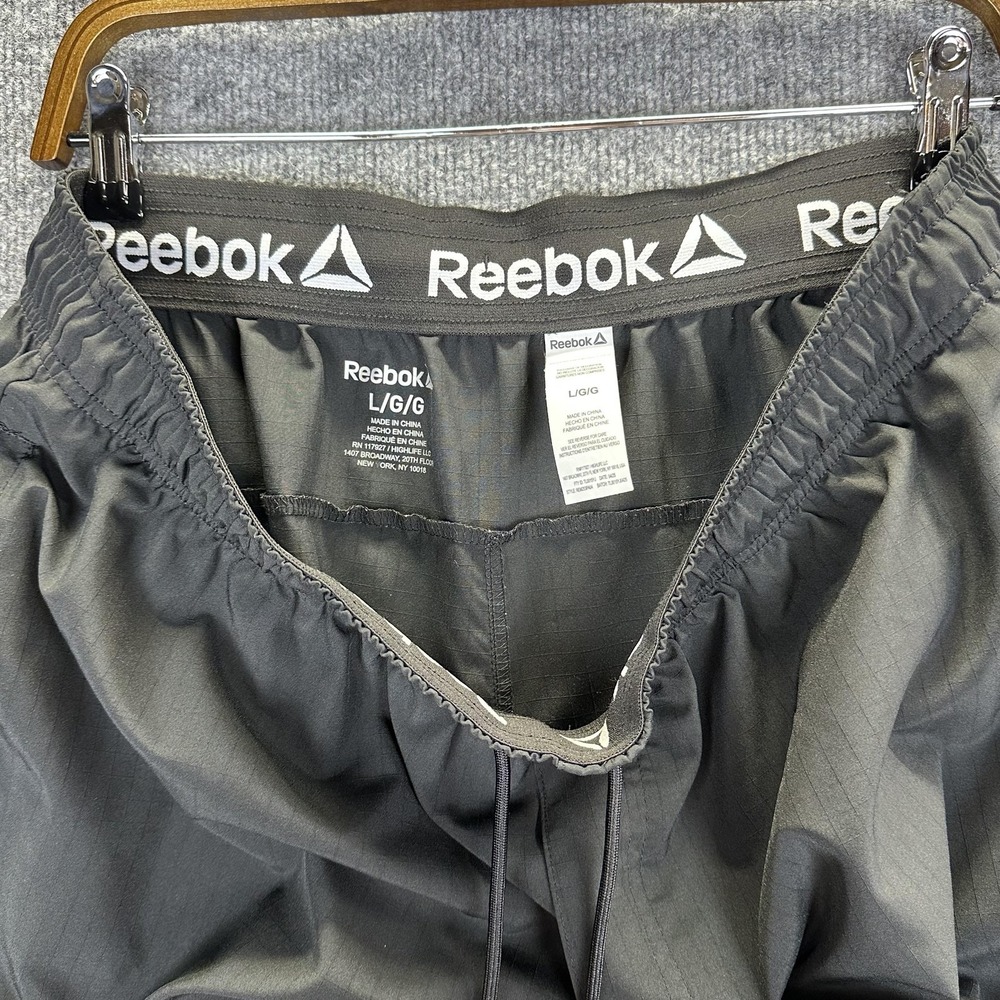 Reebok Track Pants Mens Large Black Cargo Elastic Waist Zip Pockets - Picture 10 of 13